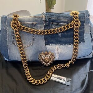 XXL D&G BLUE DENIM DEVOTION PATCH WORK SHOULDER BAG